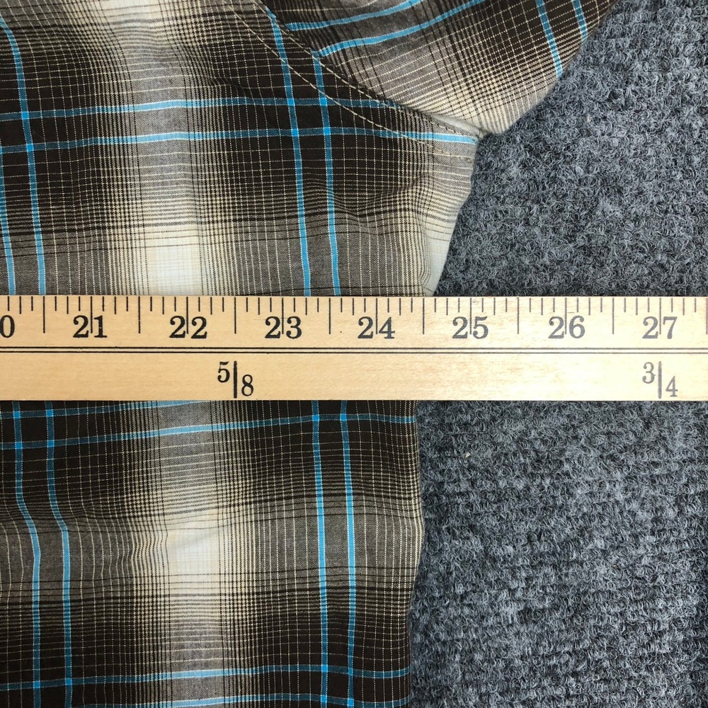 Wrangler Retro Western Shirt Mens XL Brown Blue Plaid Pearl Snap Long Sleeve - Picture 5 of 7